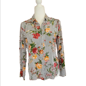 Polly & Esther Long Sleeve Buttondown Collard Floral Blouse Size Medium EUC